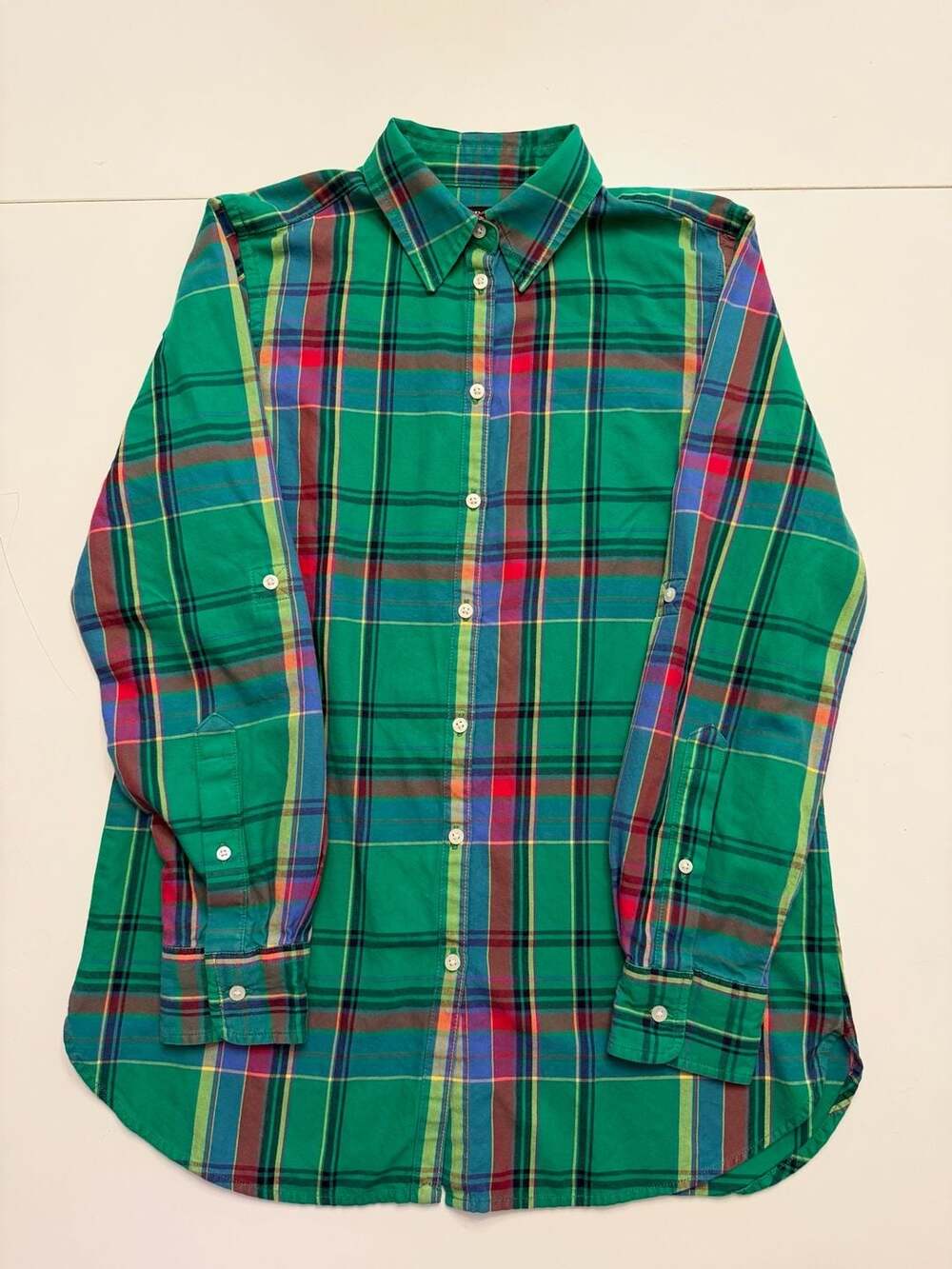 Lauren Ralph Lauren Women's Green Multi-Colored Plaid Button-Up Long Sleeve Shir